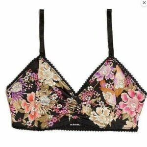 Spell & The Gypsy Free People Blue Skies Floral Print Black Bra Bralette S